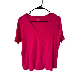 Old Navy Everywear Womens Medium Fuchsia V-Neck Short Sleeve T-Shirt Slub Tee